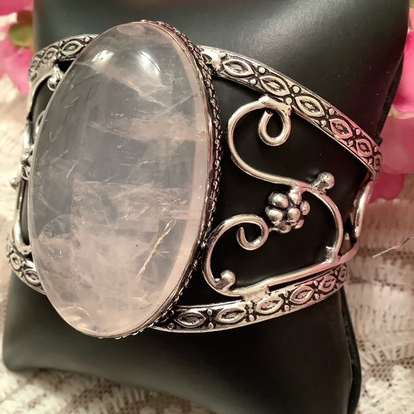 🌸 ROSE QUARTZ CUFF BRACELET BOHO CHIC BOHEMIAN CELTIC GYPSY GODDESS GEM PINK - Picture 4 of 9